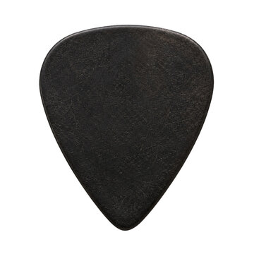 A single black guitar pick isolated on a white background for musical instrument accessories