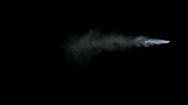 White Aerosol Spray Cloud Isolated on Black in Super Slow Motion at 1000 fps.