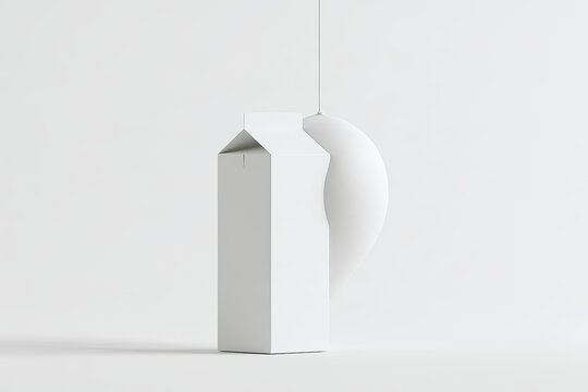 Blank White Cosmetic Box Mockup with Floating Glossy Sphere Levitating on Clean White Background Minimalist 3D Graphic Design