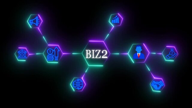 Business process management B I Z 2 workflow Business Taxation and Financial Management Concept with Neon Icons, Accounting, Growth, Digital Network Connection with Glowing Neon Technology Icons