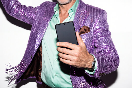 Mature Man in Sequin Jacket Dancing
