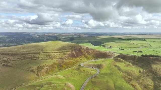 Mam Tor from a drone, Peak District National Park, Derbyshire, England, UK