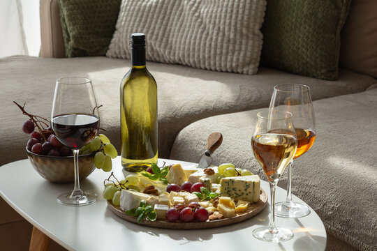 Elegant cheese and wine selection for sophisticated gatherings and relaxed evenings at home