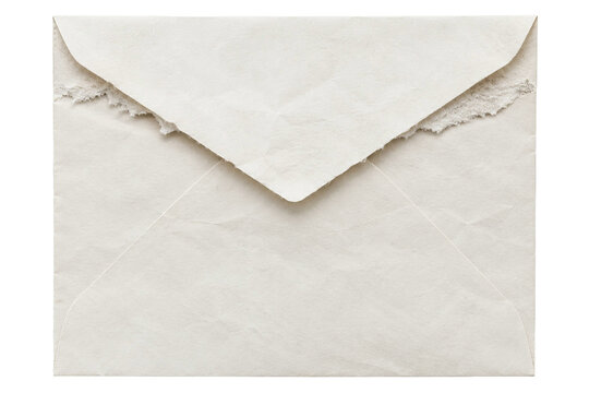 A vintage style envelope with a torn edge flap isolated on a clean white background for design