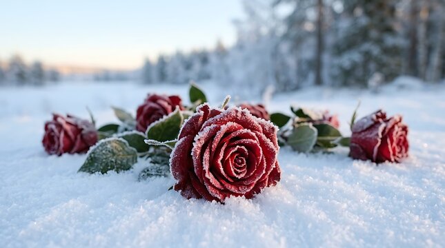 red rose in snow