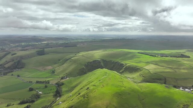 Winnats Pass from a drone, Castleton, Hope Valley, Peak District National Park, Derbyshire, England, UK