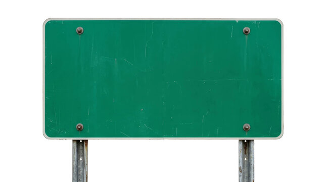 Blank green highway road sign isolated on white background for custom traffic information display