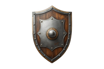 Fototapeta premium Medieval Wooden Shield with Metal Plate Isolated