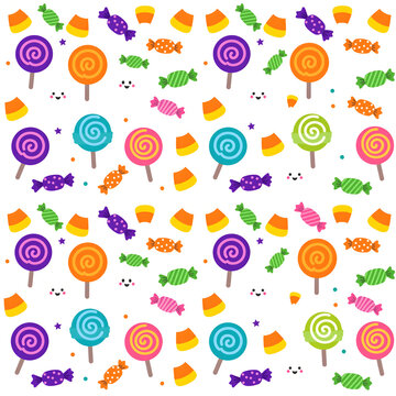 Colorful candy and lollipop pattern on transparent background