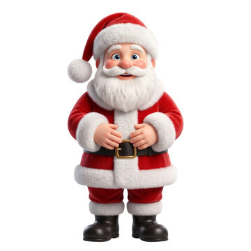 Cute 3D cartoon Santa Claus character in red mittens standing isolated on white background