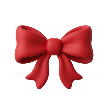 Smooth matte red 3D ribbon bow isolated on white background for Christmas gift wrapping