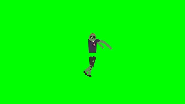 Zombie Character Running Cycle Animation Keying Asset on Green Screen Background
