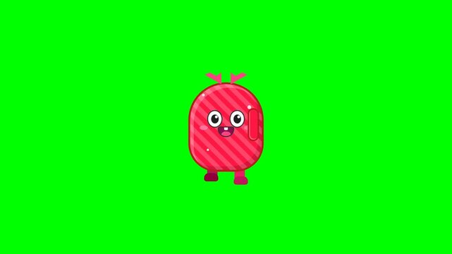 Cartoon Monster Walking on Green Screen for Cute Video Character Animation