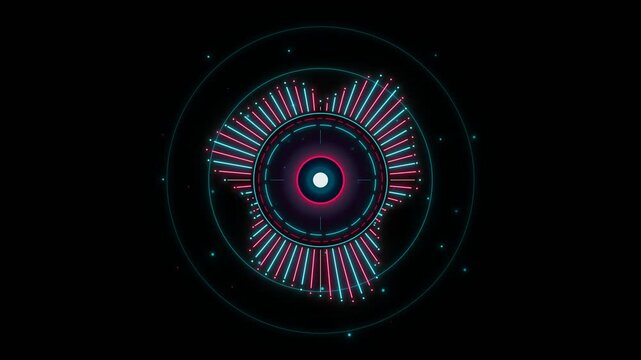 Glowing futuristic audio equalizer circular spectrum visualizer moving rhythmically with vibrant glowing neon colors in motion video footage