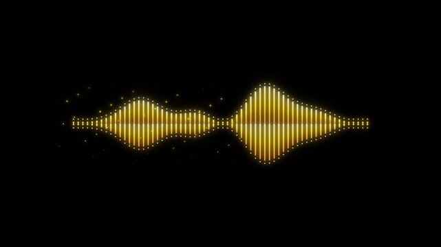 Glowing golden sound wave audio equalizer graphic visualizer pulsating on dark background digital motion video clip