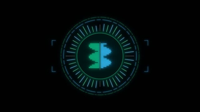 Futuristic digital audio equalizer motion graphics video loop featuring glowing cyan and blue futuristic sci fi elements