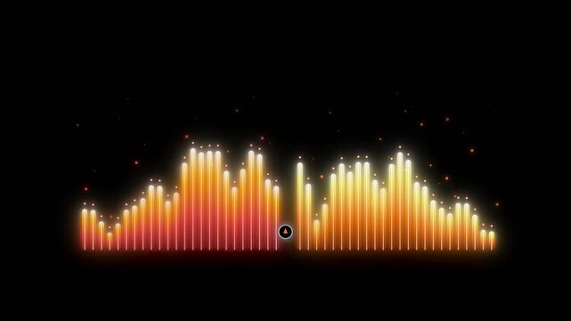 Glowing digital sound equalizer wave motion graphic video featuring vibrant orange vertical bars reacting to audio frequencies