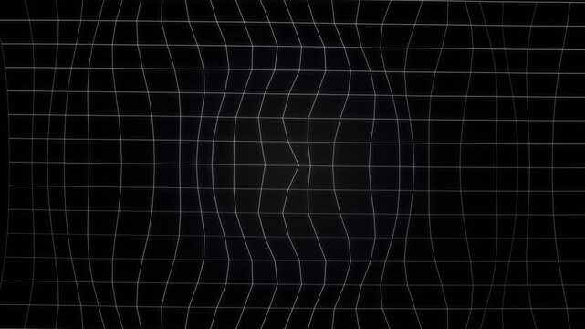 Abstract flowing grid patterns with subtle light flares in darkness