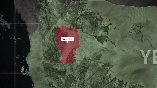 Yemen Map With Amran Governorate Highlighted Satellite View Animation