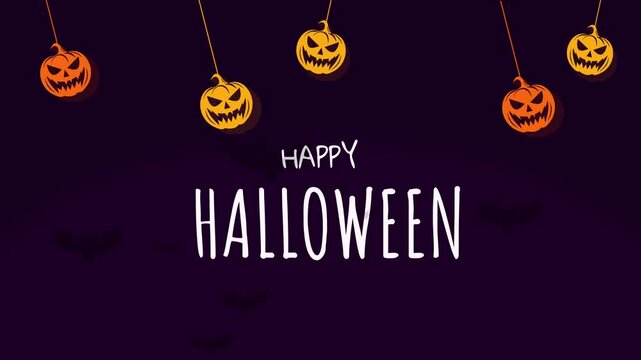 animation of a happy halloween. happy halloween with handwritten. the pumpkin appears and the word halloween. flying bats. Halloween party.