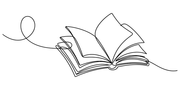 Continuous single line drawing of an open book with pages turning isolated on a white background Vector, illustration