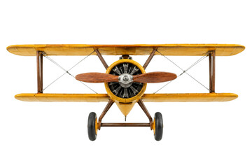 Vintage yellow biplane model isolated on a white background for aviation design projects © Ophelia