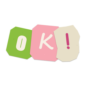 Okay Sign Illustration with Geometric Shapes, Playful Typography Design, Positive Affirmation Graphic and Block