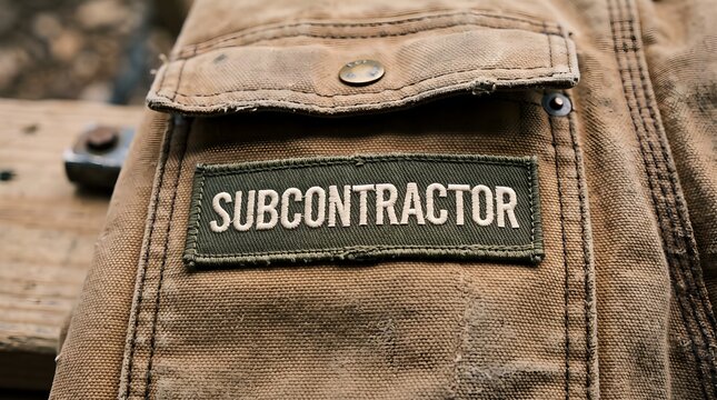Durable Workwear Uniform Featuring A Professional Subcontractor Patch Sewn Onto Rugged Weathered Brown Fabric