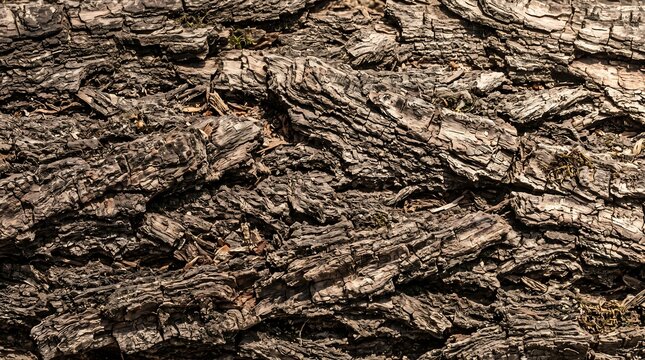 Natural texture of aged tree bark featuring deep crevices and weathered organic patterns for background design