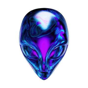 Polished glossy alien head on transparent background