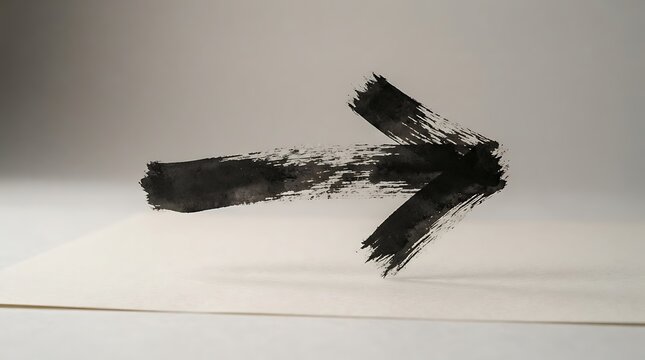 Black ink brush stroke arrow pointing to the right side isolated on a plain white background for design work