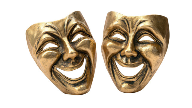 Golden comedy tragedy masks theatre ancient sculpture