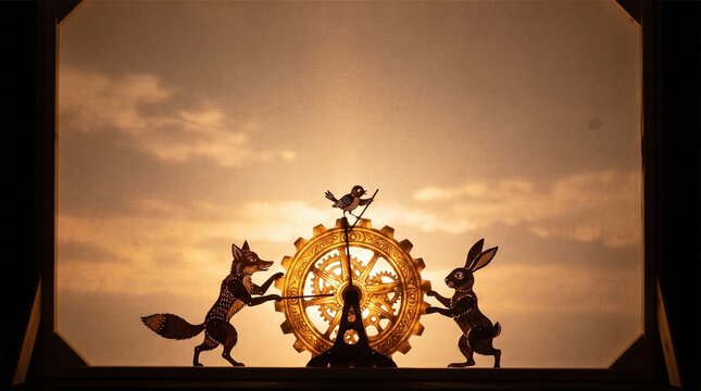 Teamwork concept with animal silhouettes and a mechanism