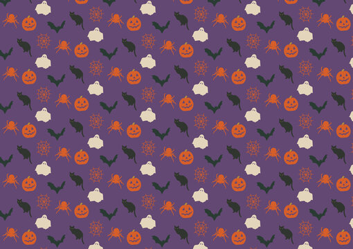 Spooky Halloween Repeat Pattern with Jack O Lanterns, Bats, and Ghosts