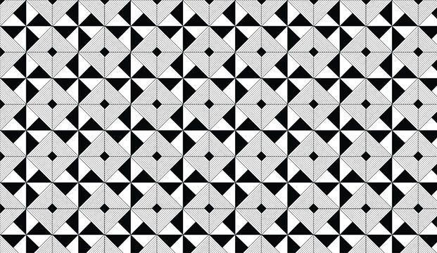Seamless geometric pattern of interlocking black and white triangles