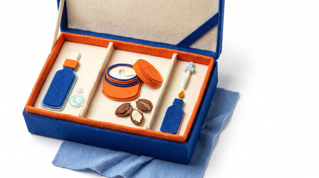 Skincare gift set in a blue box with cream and beauty tools  