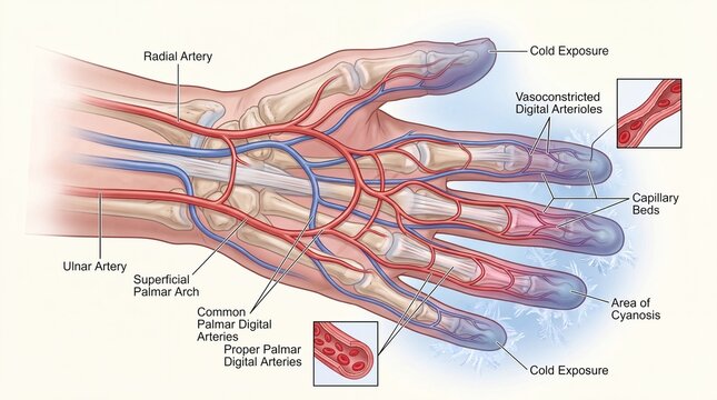 Hand Arterial Vasoconstriction During Cold Exposure