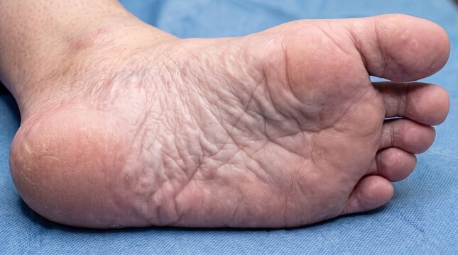 Close Up Wet Cold Exposed Foot With Skin Discoloration