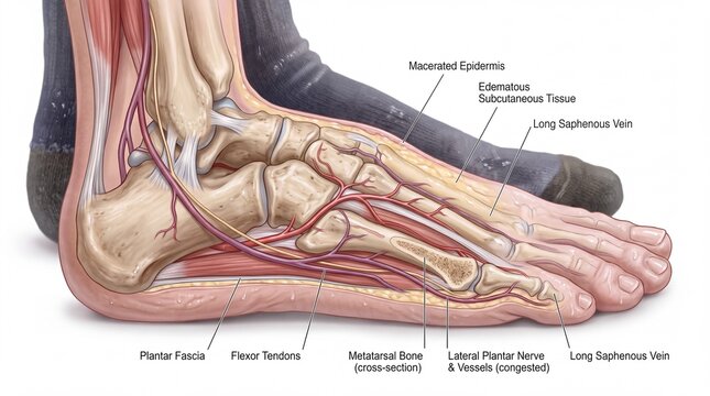 Anatomy of Foot With Plantar Fascia Tendons and Nerves