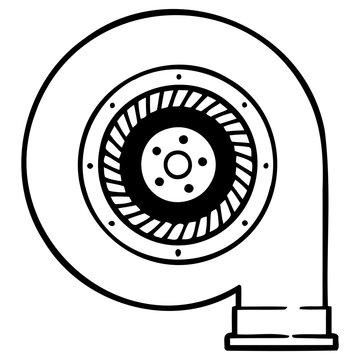 A black and white line art illustration of a centrifugal pump with outline drawing centrifugal centrifugal fan mechanism mechanism blades
