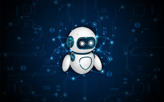 Artificial intelligence robot. Modern technology. Intelligent assistant robot of the future world. Chatbot mascot on a blue background.