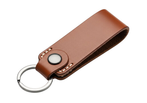 Brown leather keychain with a metal ring for holding house and car keys