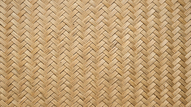 Close up of a natural woven bamboo mat texture with a detailed herringbone pattern