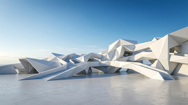 Low Poly Architectural Pavilion Structure Standing Under A Clear Sky