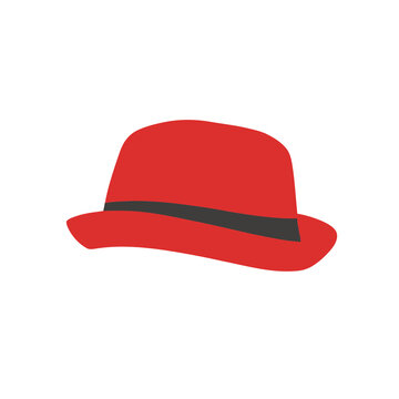 Red fedora hat with black band isolated on transparent background