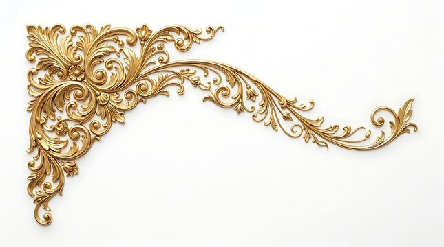 Golden floral corner ornament with intricate baroque scrollwork on white