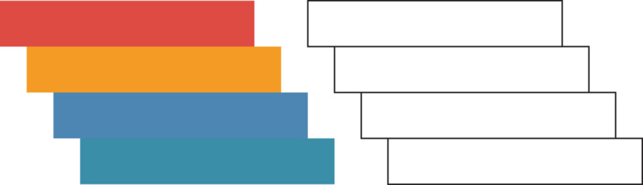 Colorful and outline rectangular banner bars arranged in a stepped infographic stack design