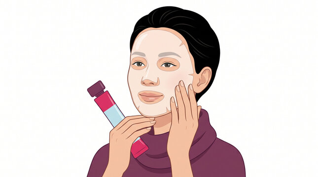 Woman applying facial mask for dry winter skin at home  