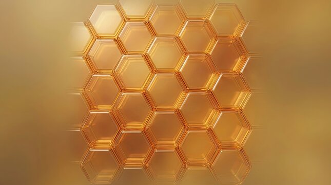 Honeycomb hexagonal abstract pattern in warm amber and gold tones 3D render