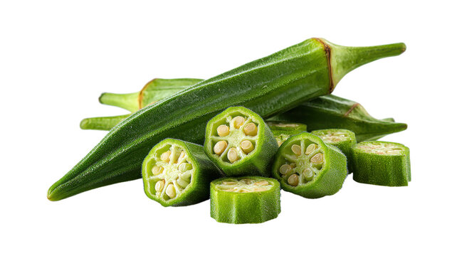 Fresh okra pods sliced isolated